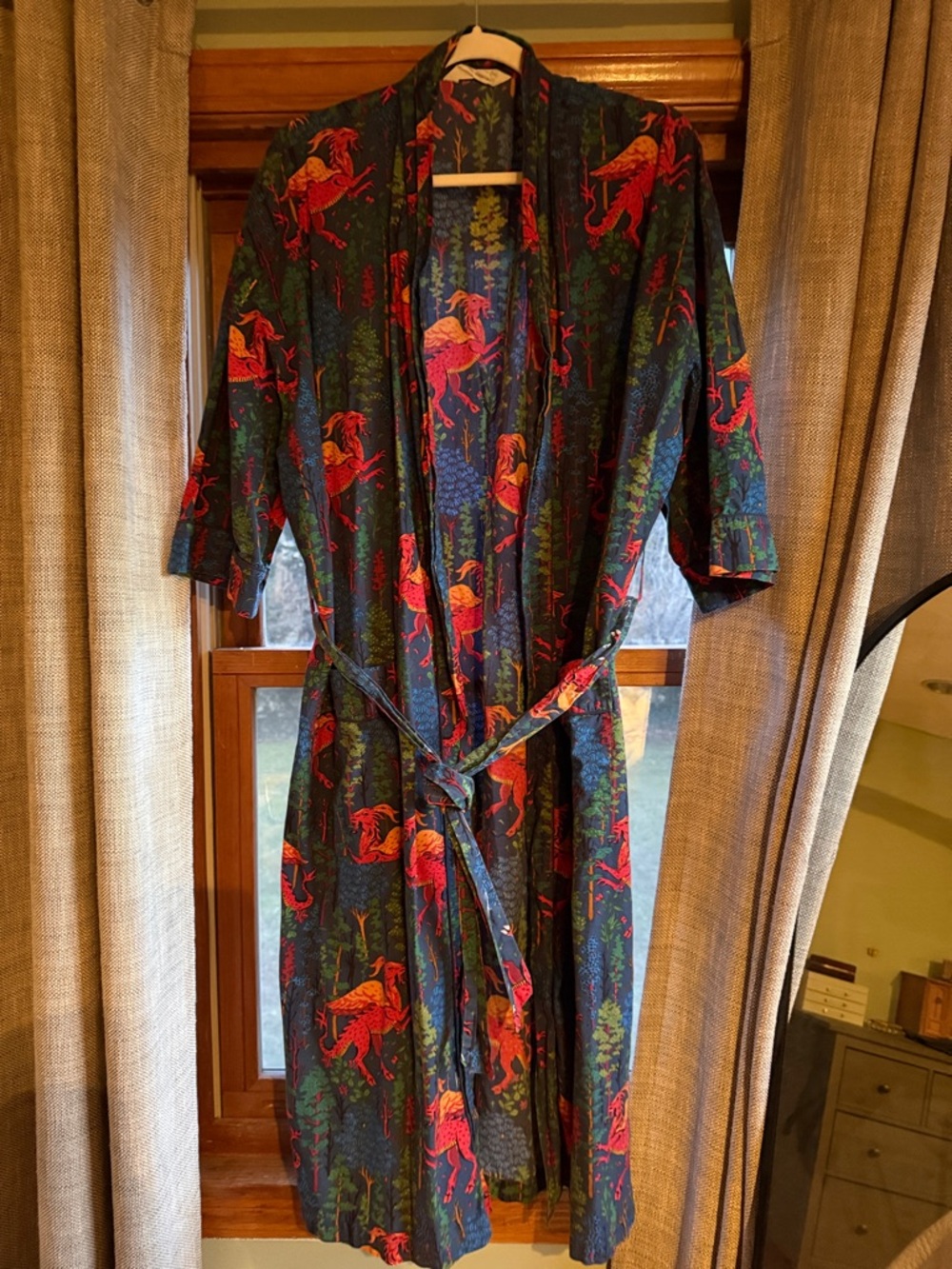 Printfresh Navy Kimono Robe with Red and Green Jersey Devil Motif